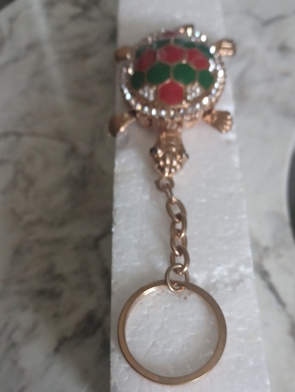 Amazon Gold Turtle Keychain with Red and Green Enamel
